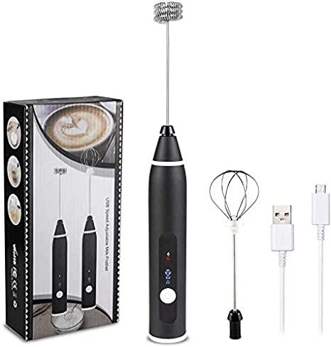 USB Rechargeable Coffee Beater with 2 Attachments Black