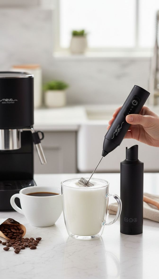USB Rechargeable Coffee Beater with 2 Attachments Black