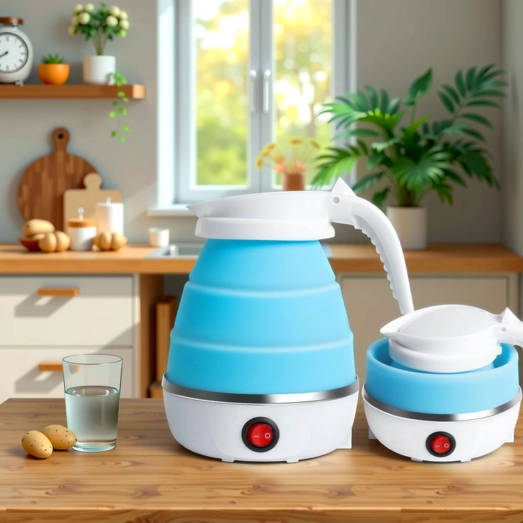 Portable Electric Kettle 600ml Blue ABS Travel Use
