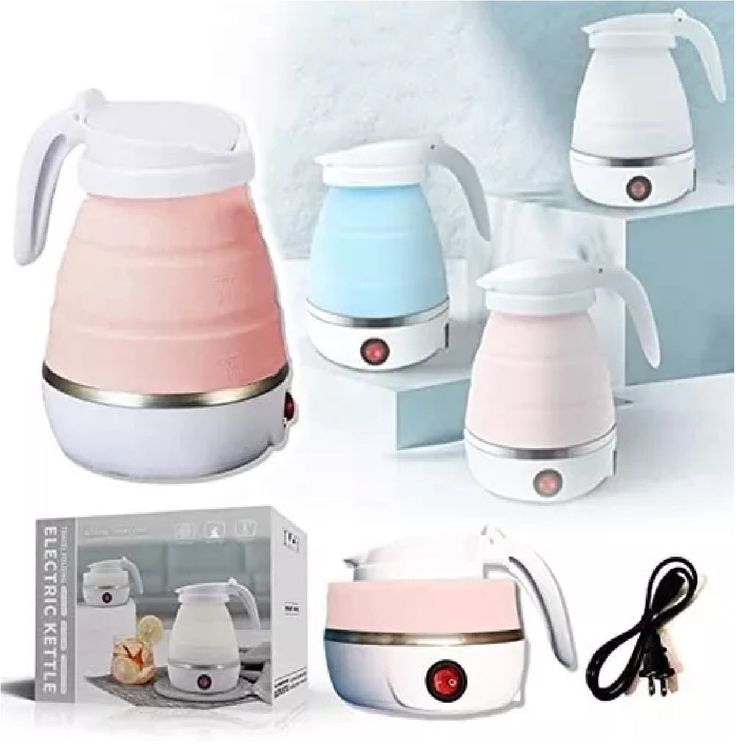Portable Electric Kettle 600ml Blue ABS Travel Use