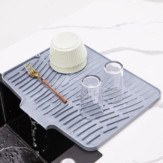 icone Dish Drying Mat for Kitchen Counter,Non-Slip Dish Drying Pad with Drain Lip,Heat Resistant Sink