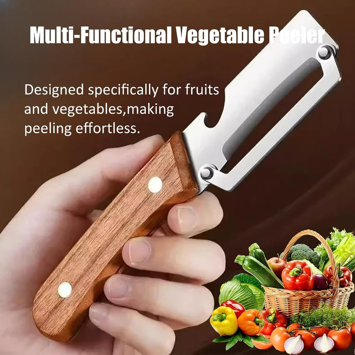 3 In 1 Multi Functional Wooden Handle Peeler And Bottle Opener