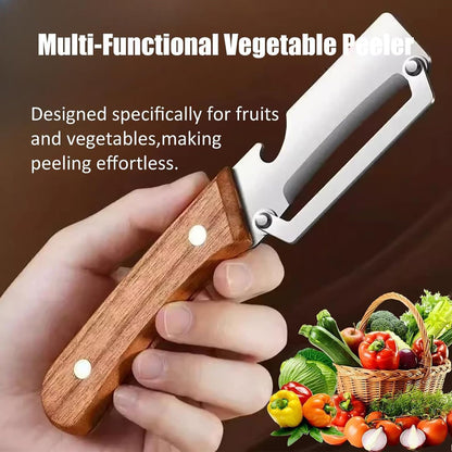 3 In 1 Multi Functional Wooden Handle Peeler And Bottle Opener
